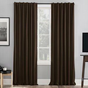 Sun Zero Faux Dupioni Silk Thermal Blackout Back Tab Curtain  50" x 63"  Brown